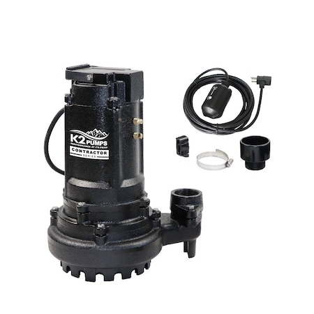 K2 Pumps Contractor Series 1/2 HP Submersible Sump Pump, Piggyback Tethered, 115 Volt, 8.5 Amp, Cast Iron SPI05008TPK